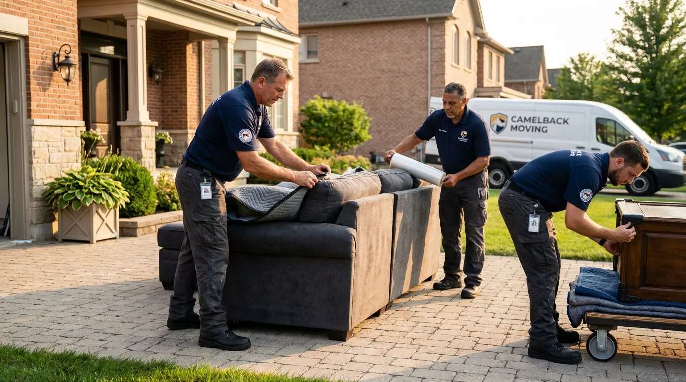 Large estate moving crew wrapping furniture in Lewistown, IL